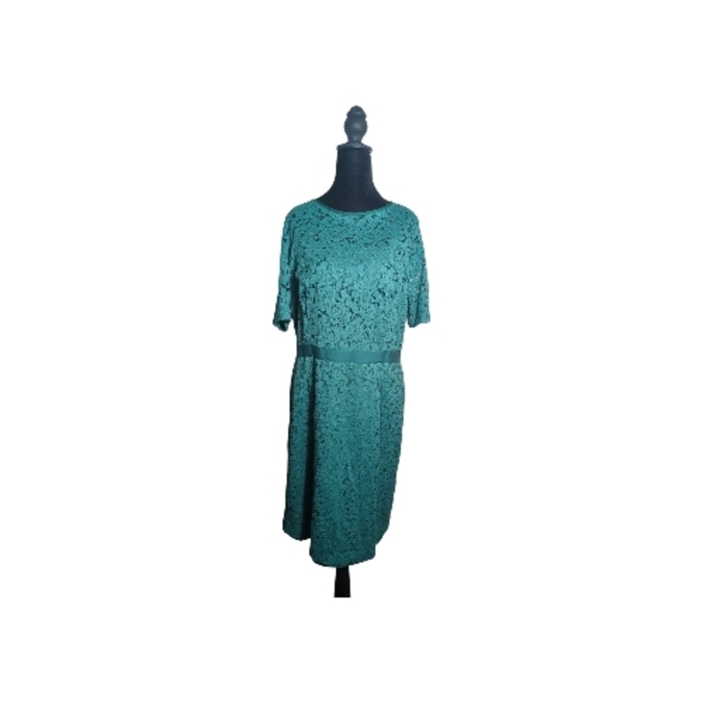 Danny & Nicole Sz 18 Teal Lace Fit And Flare Midi Short Sleeve Dress Formal